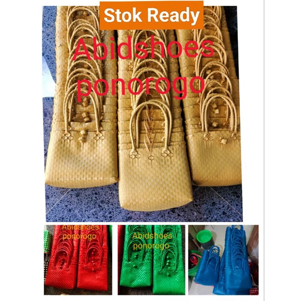 Tas anyaman polos merah hijau kuning biru 10x24  ready stok