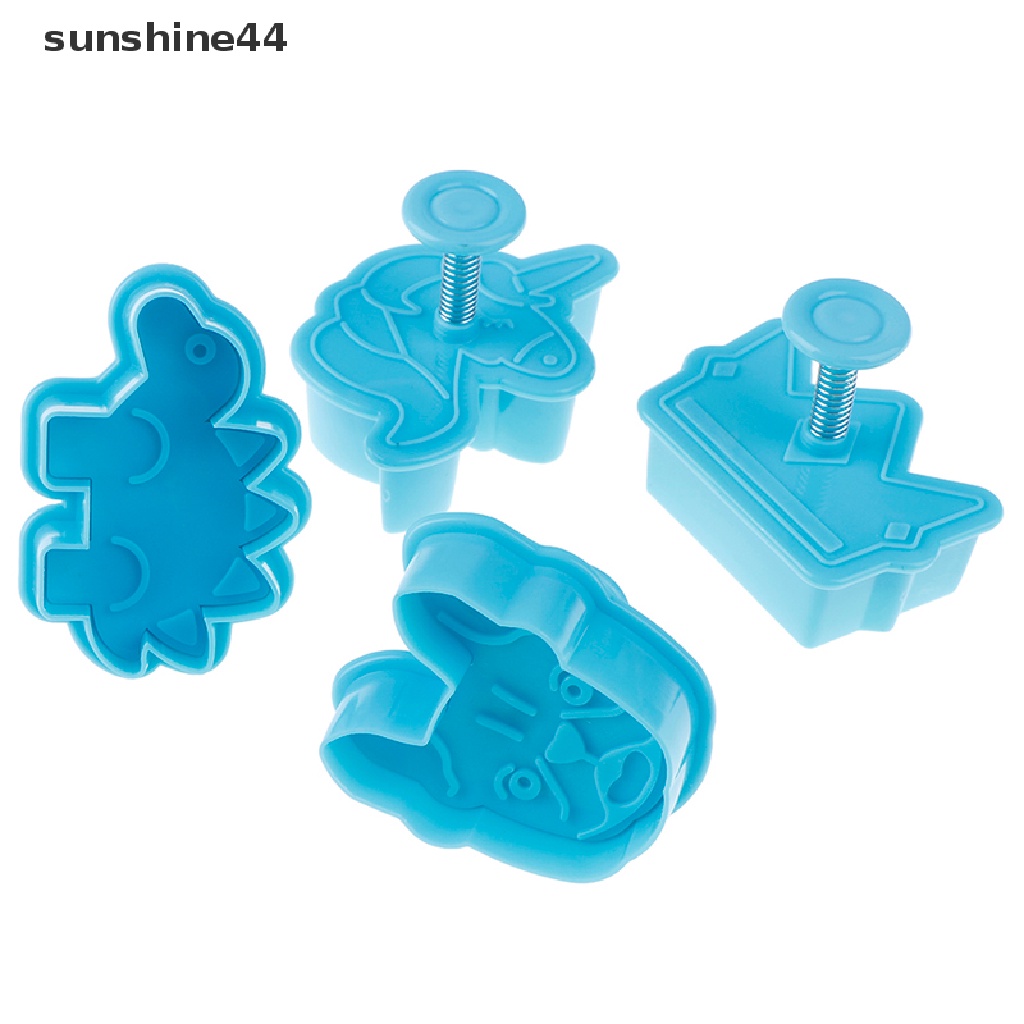 Sunshine 4Pcs / set Cetakan Plunger Kue Bentuk Unicorn / Dinosaurus / Mahkota Bahan Plastik