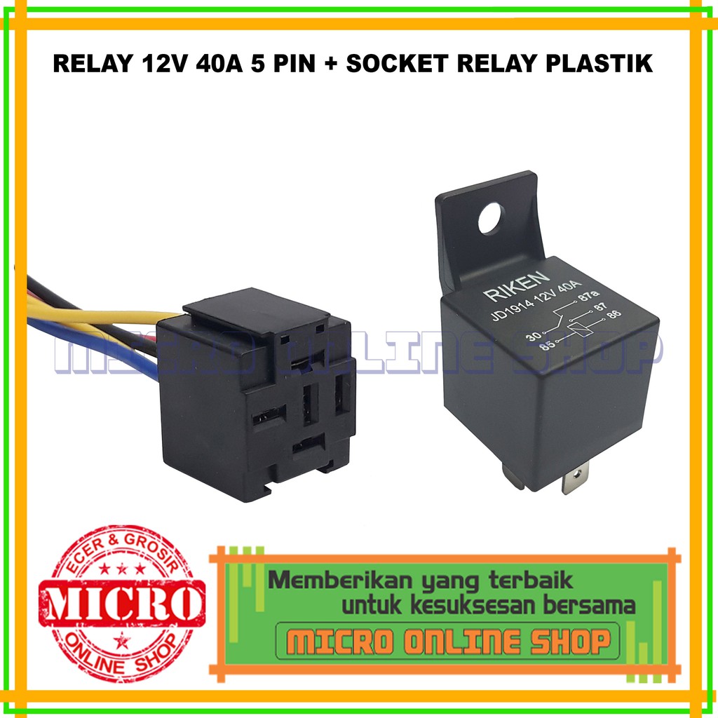 Relay Klakson Motor Mobil 12V 40A 5 kaki + Soket Relay Plastik