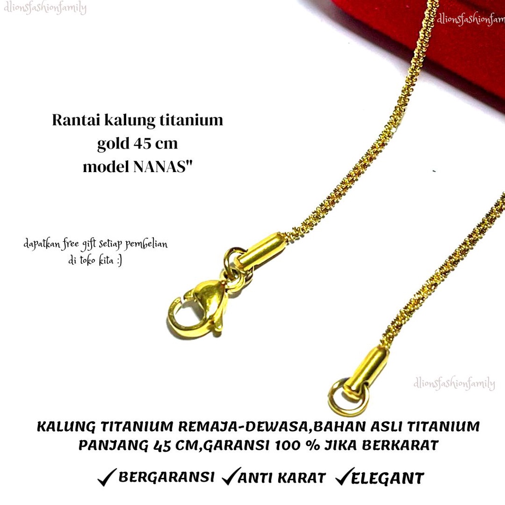 KALUNG TITANIUM ASLI ANTI KARAT,KALUNG TITANIUM PRIA,KALUNG TITANIUM WANITA WARNA GOLD PANJANG 45 CM