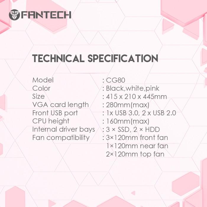 Fantech AERO CG80 Casing Komputer PC Gaming Case PINK FREE 4 FAN RGB