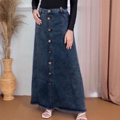 Rekomendasi Rok Jeans Span Panjang Gisca Kancing Depan Murah//Rok jeans wanita terbaru 2021/ Rok jea