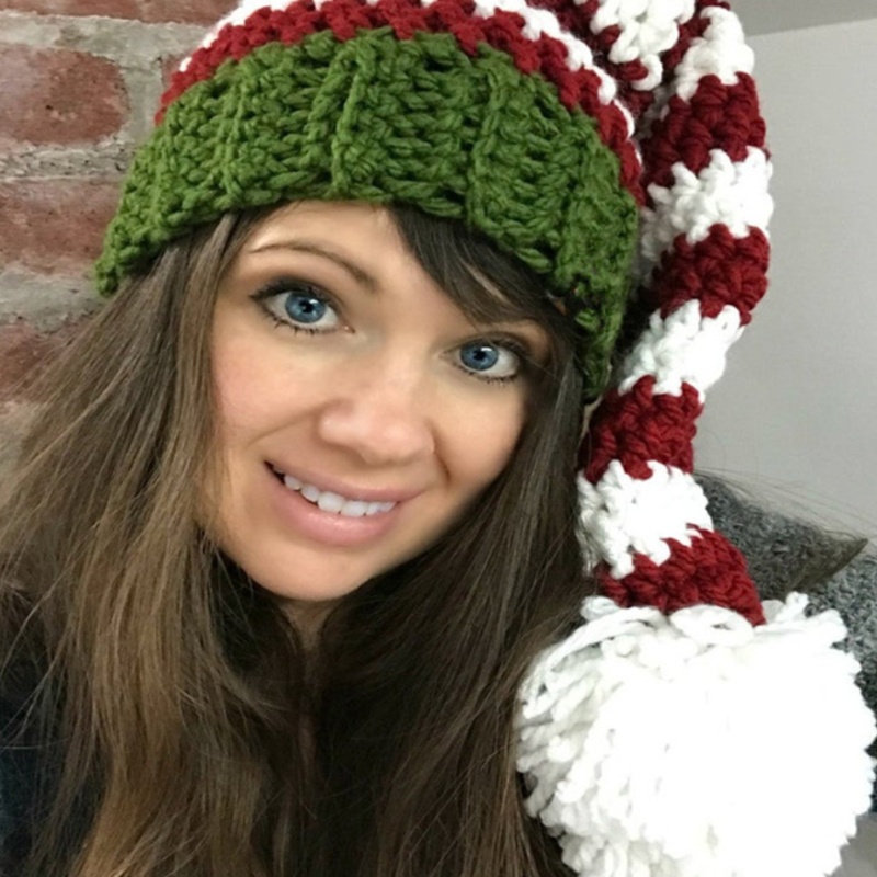 Topi Beanie Rajut Bahan Wol Motif Garis Aksen Pom-Pom Untuk Properti Foto Ibu Dan Anak