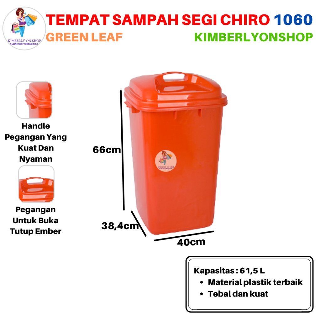 Tempat Sampah Segi Chiro 61,5 Liter 1060 Green Leaf