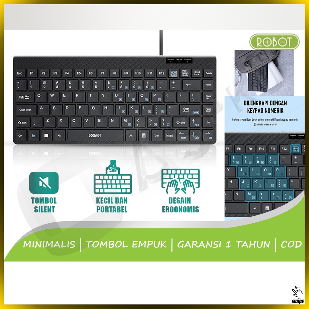 GARANSI SETAHUN WIRED KEYBOARD ROBOT RK10 USB ULTRA THIN TOMBOL SILENT