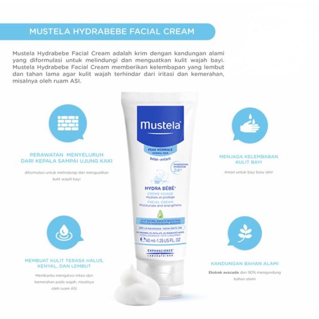 Mustela Hydra Bebe Facial Cream 40 ml (Krim Wajah untuk bayi)