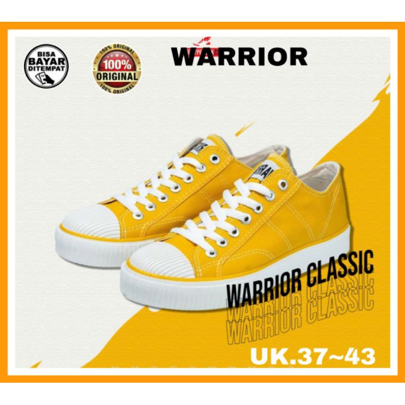 WARRIOR Sepatu Cowok Cewek Kerja Sekolah Kuliah Kekinian Warior Classic Kuning Putih Lowcut Pendek O