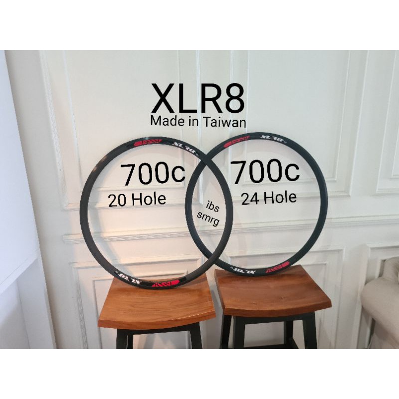 Rims XLR8 Taiwan Velg Rim Ukuran Size 700c Alloy Tanpa Sambungan Material Bahan Alloy Alumunium Lubang 20H 24H Hole Lubang 20 H &amp; 24 H Double Wall 700 C Sepeda Balap Roadbike Fixie Road Bike Hybrid Wheelset