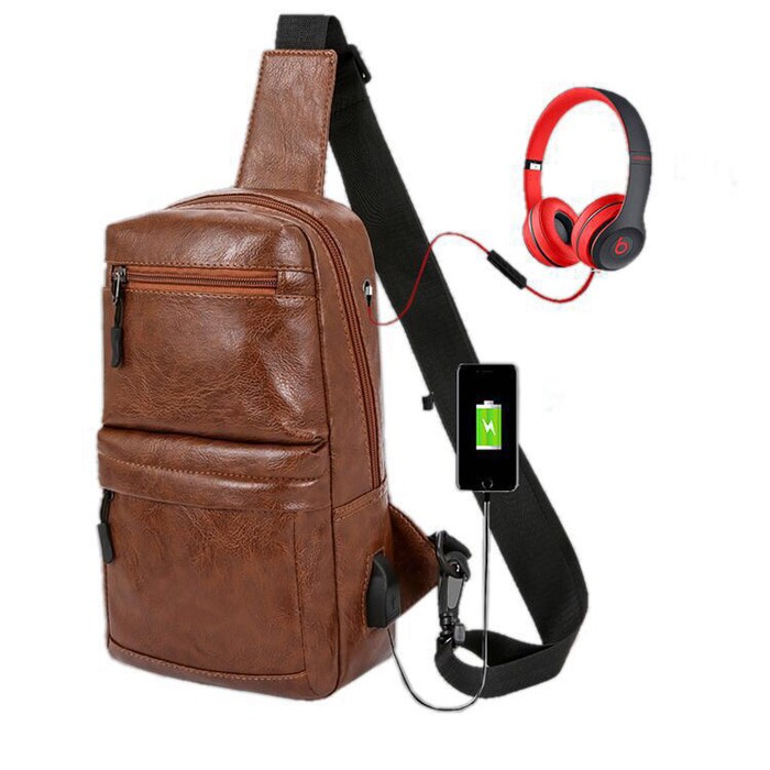 Tas Selempang Kulit Pria import Usb Slingbag 138