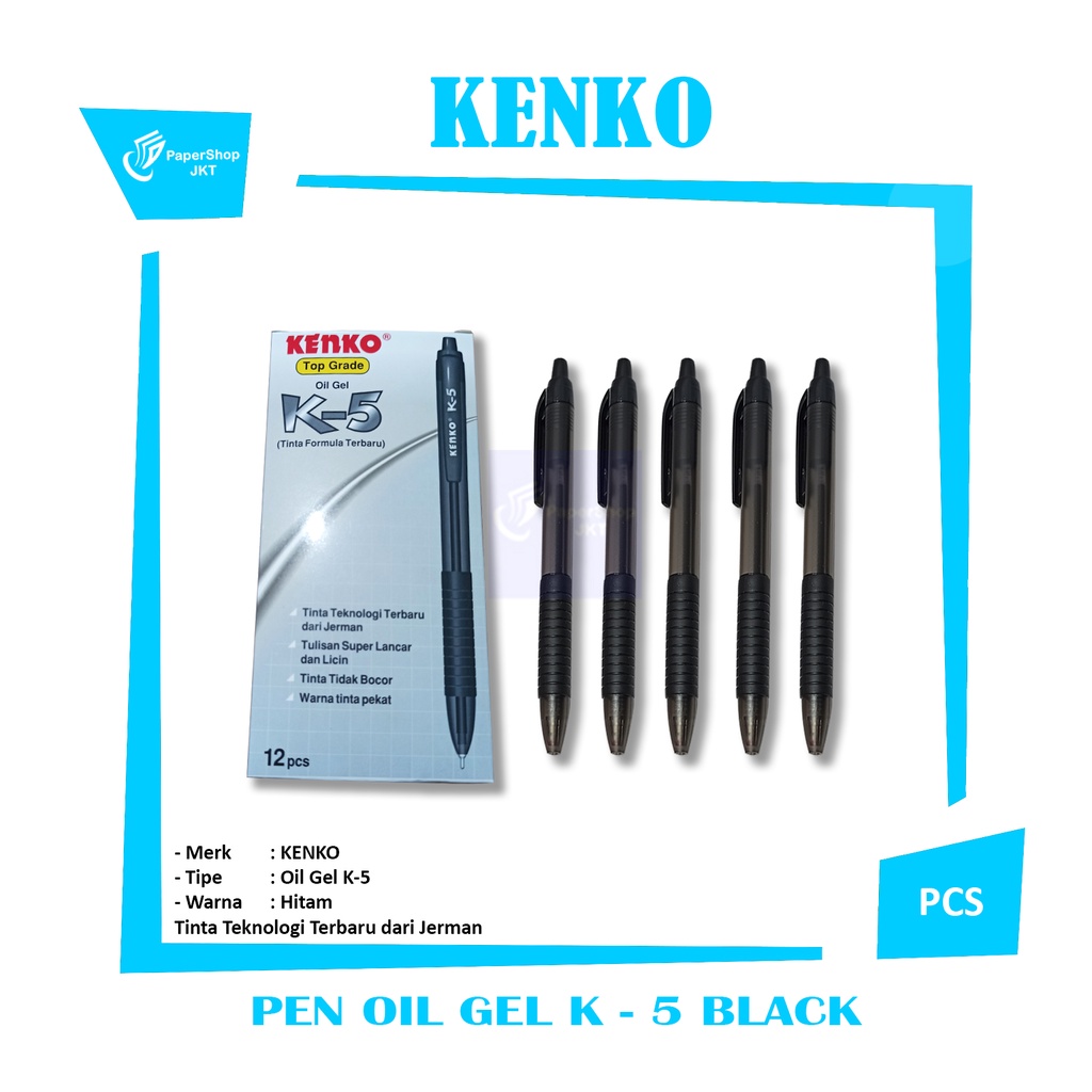 

KENKO BALL PEN OIL GEL K - 5 BLACK ( GEL PEN ) - LUSIN