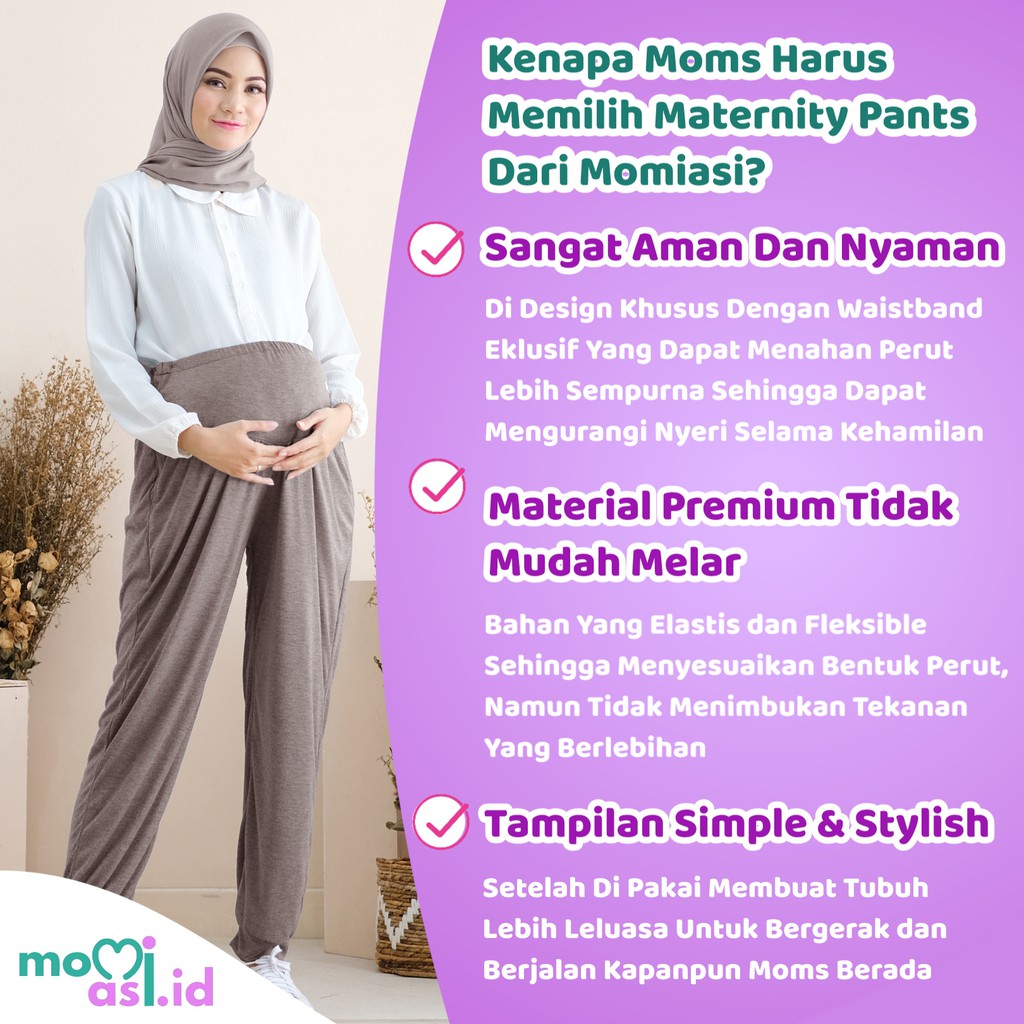 Momiasi - Celana Ibu Hamil Jumbo Fashion Wanita Bumil Maternity Pants Premium Light Grey