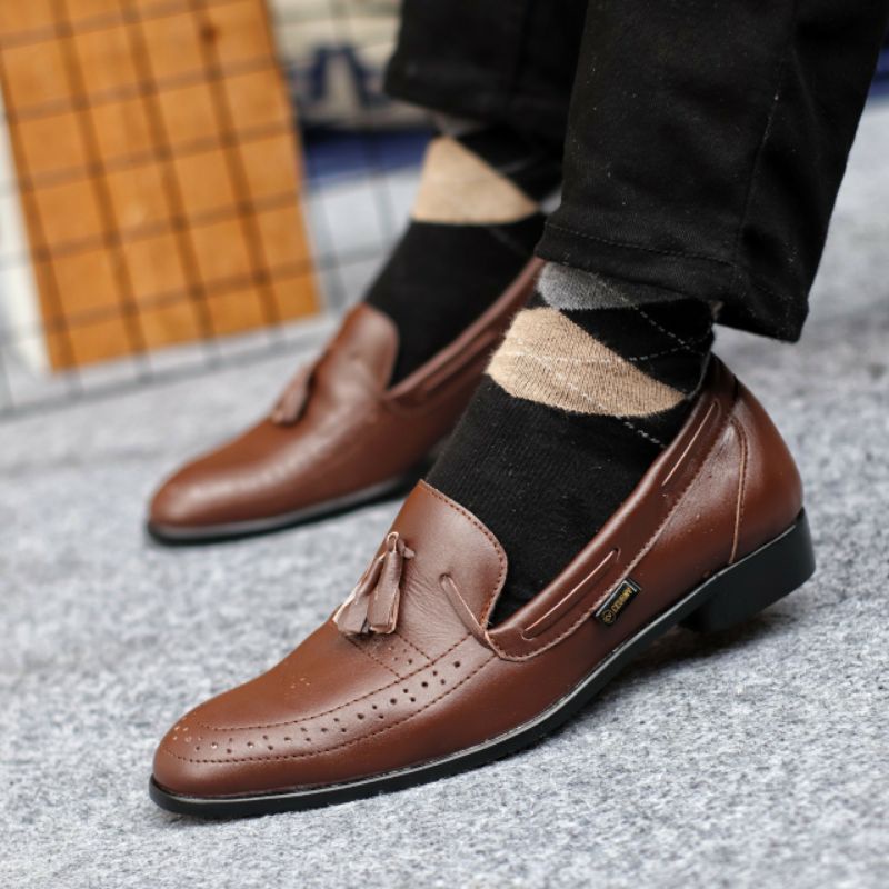 DRESSROSA BROWN Sepatu Pria Pantofel Kulit Asli Pentopel Pantopel Casual Formal Slop Kerja Kantor Original