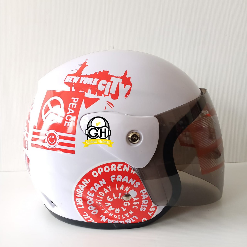 HELM EVOLUTION PARIS WHITE RED HALF FACE MURAH MODEL GM EVO