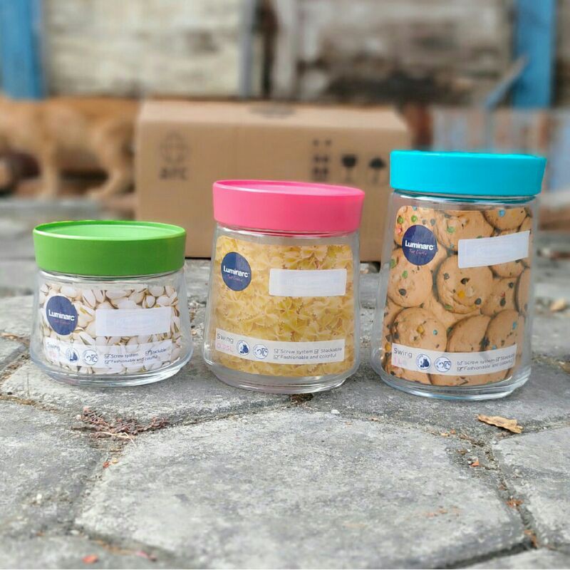 Luminarc Set Toples Kue Swing Pot 0,5 L / 0,75 L / 1 Liter