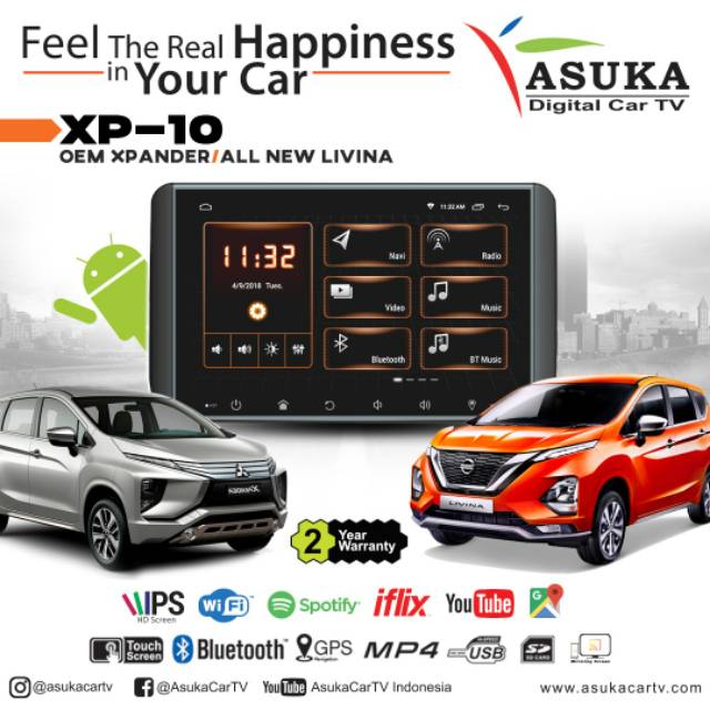 Head unit xpander Asuka xp-10 - double din xpander Asuka xp10 - tv oem xpander - tv android xpander