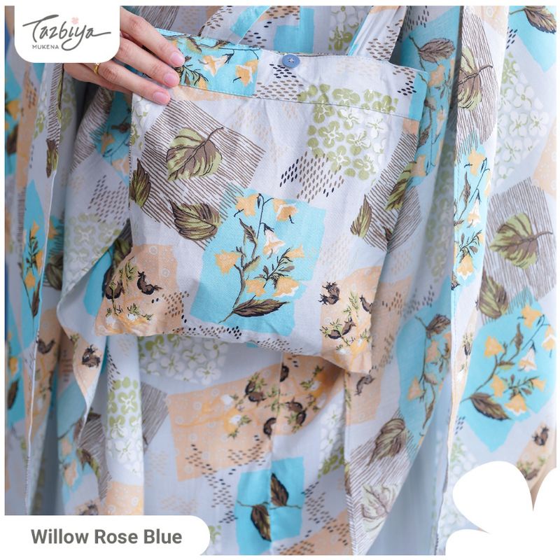 Mukena Tazbiya Willow Rose Pink Grey Jumbo Dewasa Katun Rayon Adem Motif Cantik Treveling