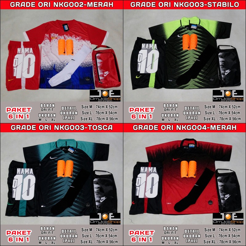 Paket 6 ini 1 Setelan Futsal Bola GO GRADE ORI Nike Jersey grade ori  Kaos baju futsal nike