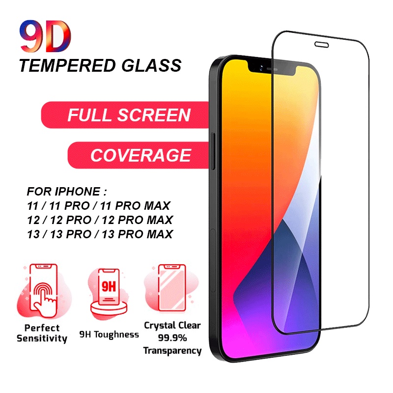 Tempered Glass For iPhone 14/14 Pro Max 13/13 Pro Max 12/12 Pro Max mini 11/11 X/Xr Pro Max FULL COVER LIST HITAM 9D Glass