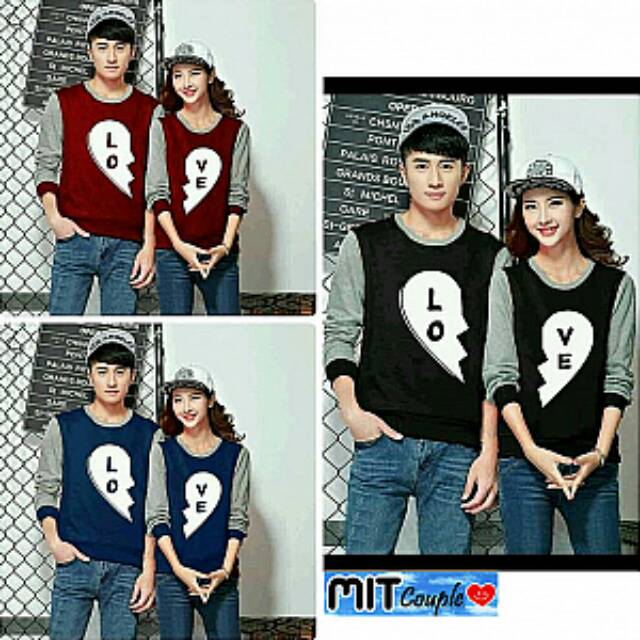 kaos couple black love lengan panjang - baju pasangan