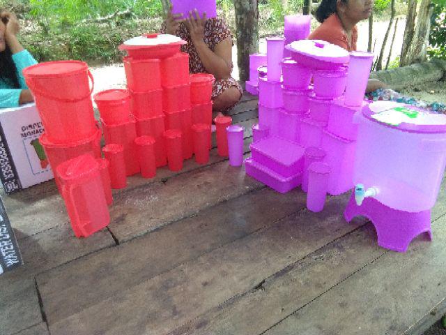 [indra] Set Merah Toples Bulat Isi 12pcs/sbmb 2242/bonus 2 Gelas/toples Peyek