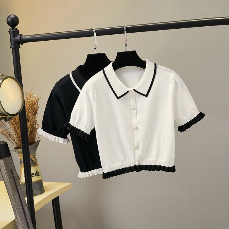 Knit Top Korea Baju Rajut Lengan Pendek Kaos Import Atasan Rajut  Wanita