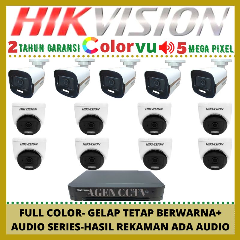 PAKET CCTV HIKVISION COLORVU 5MP 16 CHANNEL 13 KAMERA AUDIO SERIES FULL COLOR