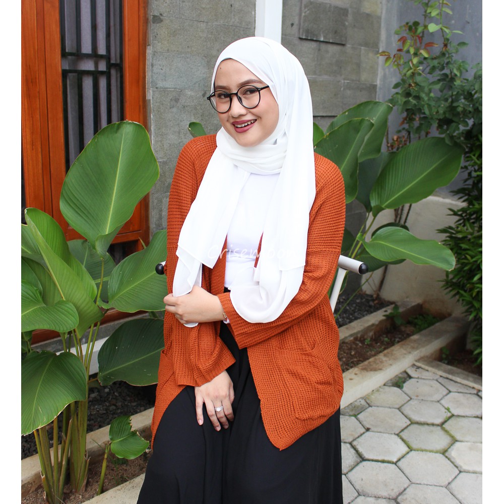 (REALPICT)Kardigan Oversize Rajut Wanita-CORAL