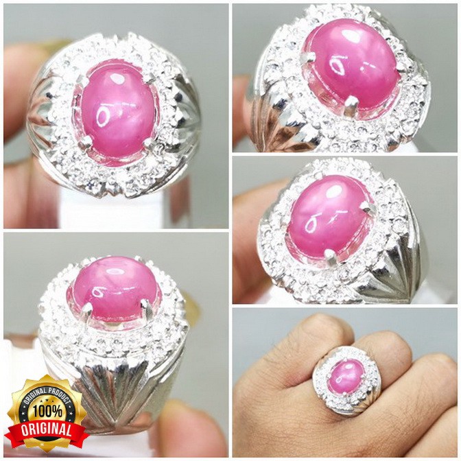 BATU CINCIN PERMATA ASLI RUBY MERAH MUDA RING PERAK ORI