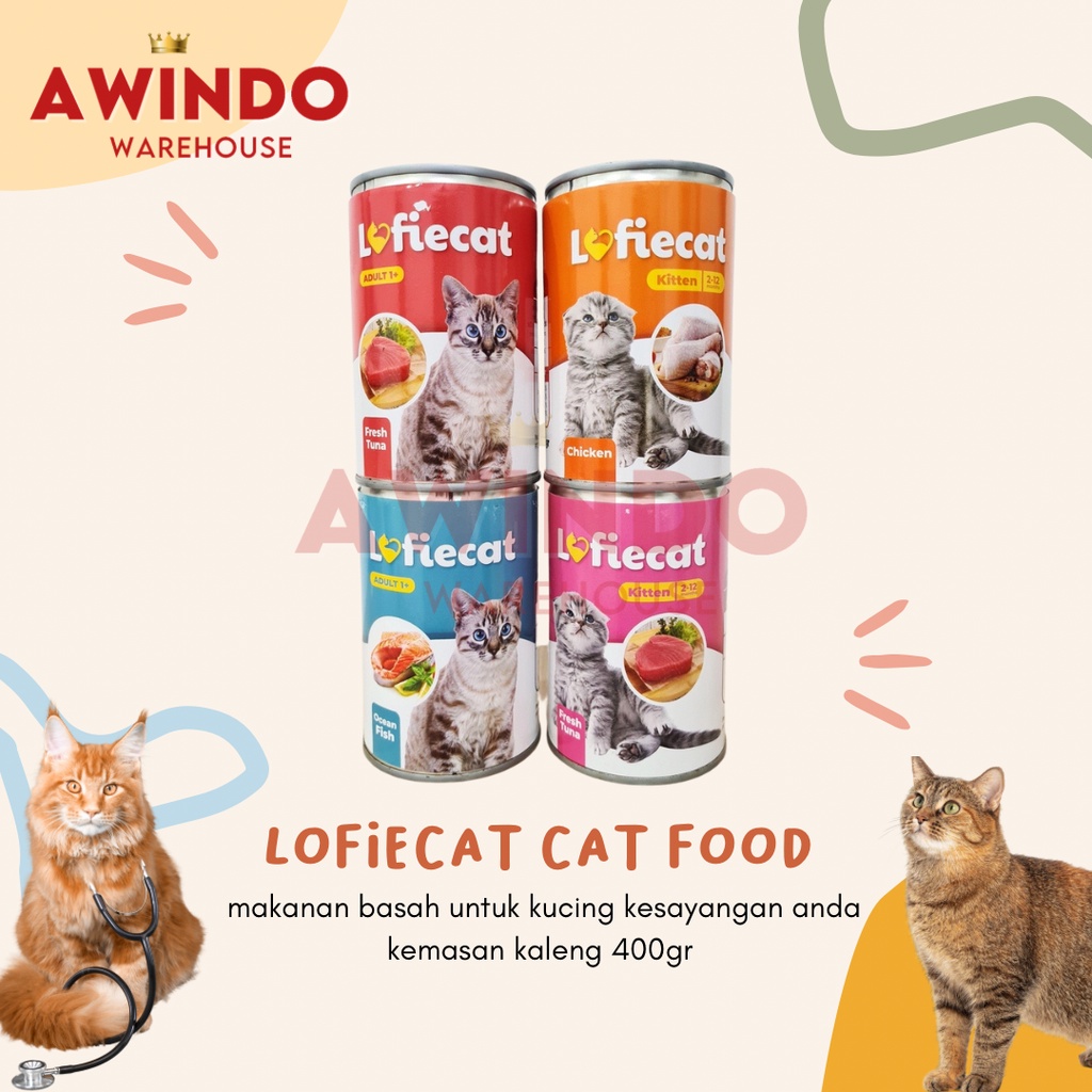 LOFIECAT TABUNG - Lofie Cat Makanan Kaleng Basah Kucing Kitten Adult Wetfood 400gr