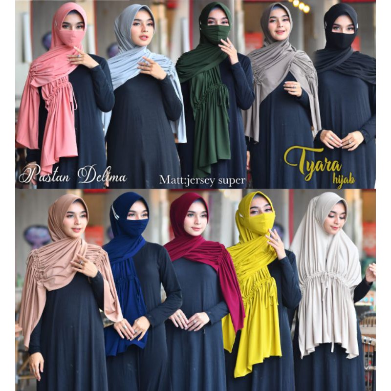 Delima Pastan Free Masker (Pashmina Instan) Ori Tyara Hijab