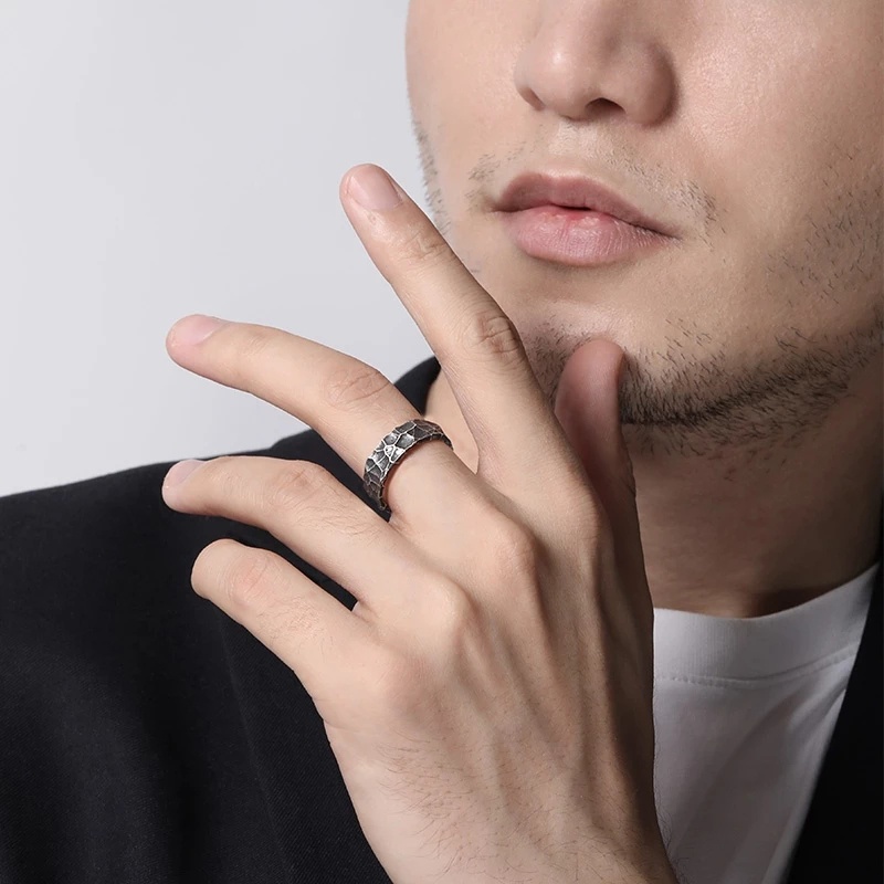 Unisex Fashion Perhiasan Pesta Pembukaan Yang Dapat Disesuaikan INS Gaya Kepribadian Retak Stria Rings Retro Cincin Warna Perak