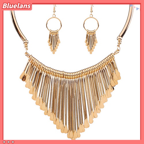 Bluelans Set Perhiasan Kalung Choker Liontin Rumbai Untuk Wanita