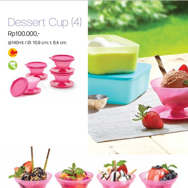tupperware dessert cup isi 4 warna ungu magenta - dengan tutup - wadah penyajian es buah e skrim pud