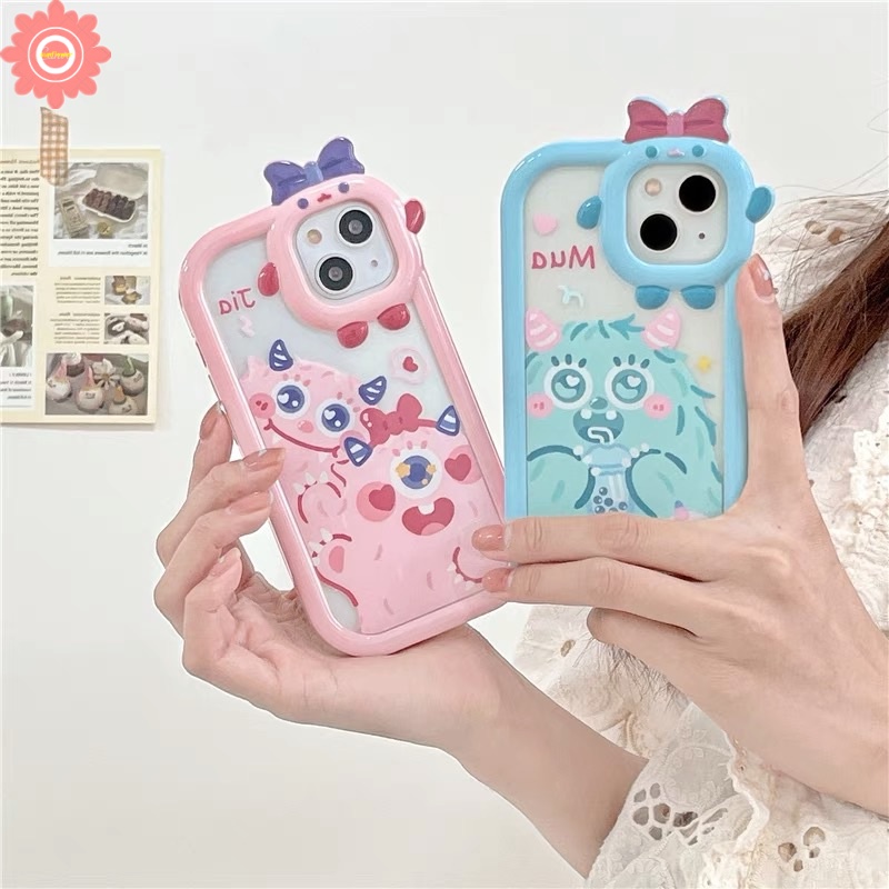 Case Lensa Monster Bow-knot Untuk Oppo A17 A16 A15s A7 A5S A12 A1K A17K A3S A12E A53 A74 A95 A16K A16E A52 A92 A76 A15s A53 A76 A16F A54 A57 5s A53 A6 A16E A52 A92 Cover Pelindung Monster