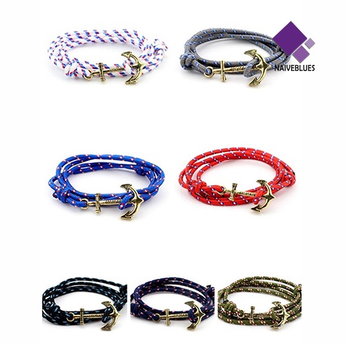 Naiveblue Gelang Tangan Tali Banyak Lapis Aksen Jangkar Handmade Untuk Pria Charms