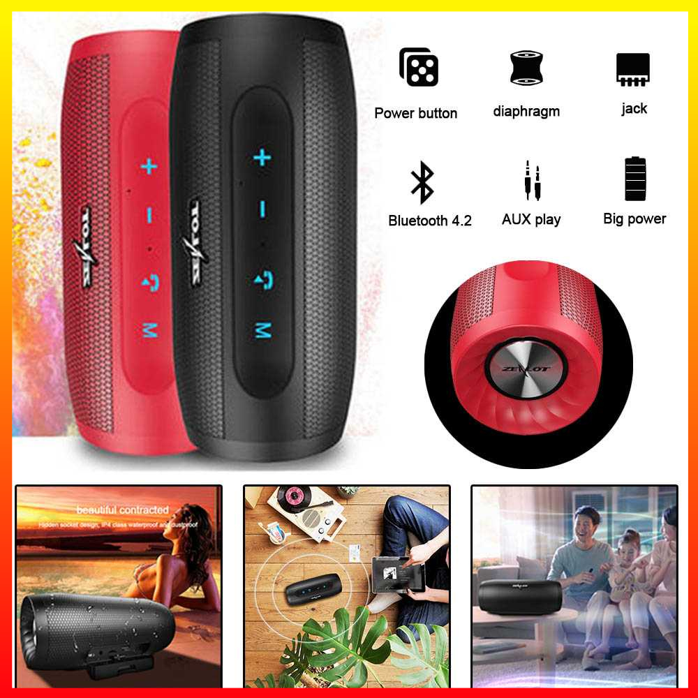 Bluetooth Audio Player Speaker Wireless Dual Bass Mendukung TF Card dan AUX Powerbank Baterai 4000mAh Waterproof Zealot S16 - ZZSK0IBK