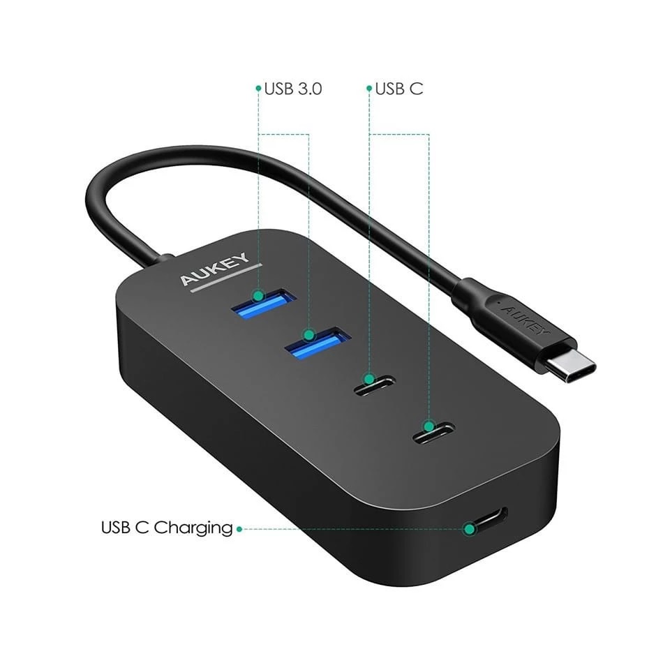 AKN88 - AUKEY CB-C48 - USB-C Hub Adapter to 2xUSB 3.0 - 2xUSB-C - 1xPD USB-C