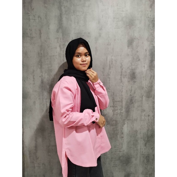 Zaja - Baju Kemeja Cewek Oversize Linen Crinckle Atasan Muslim Perempuan Polos Simple Baju Kemeja Kerja &amp; Harian Perempuan Pakaian Kemeja Cewek Kasual