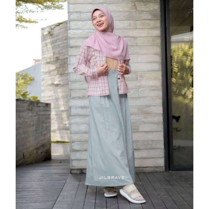 SEFA DRESS JILBRAVE | Gamis Stylish Kekinian Model Atasan Kemeja Tartan menyatu dengan Rok Bahan Jea