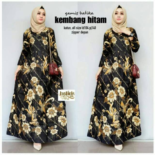 Gamis Dress Batik Kembang Hitam Busui / Gamis Batik / Gamis Wanita / Baju Batik Wanita