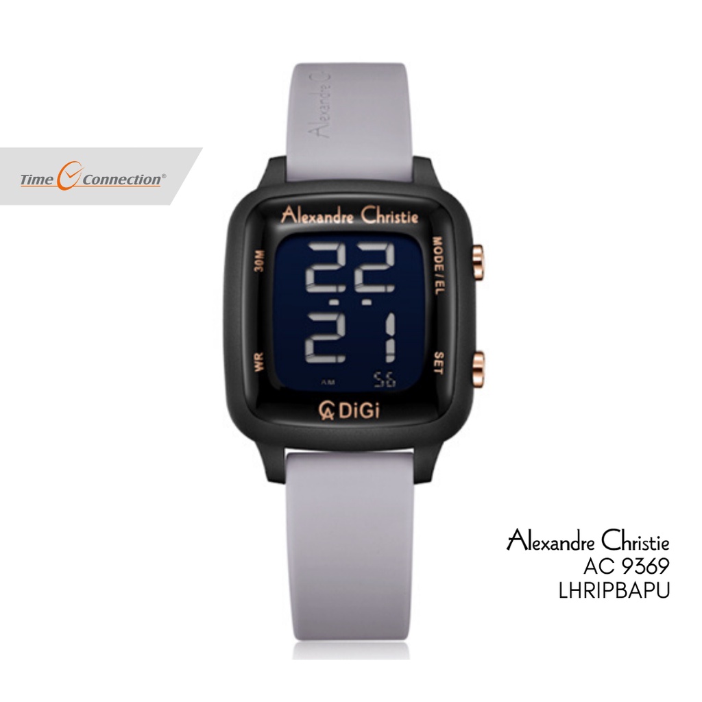 Alexandre Christie AC 9369 LHRIPBAPU Ungu Hitam Original / Jam Tangan Wanita Digital Karet / Purple 