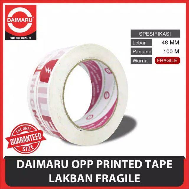 Daimaru Tape - Lakban - Fragile - Merah/putih - 2 Inchi 100 Meter