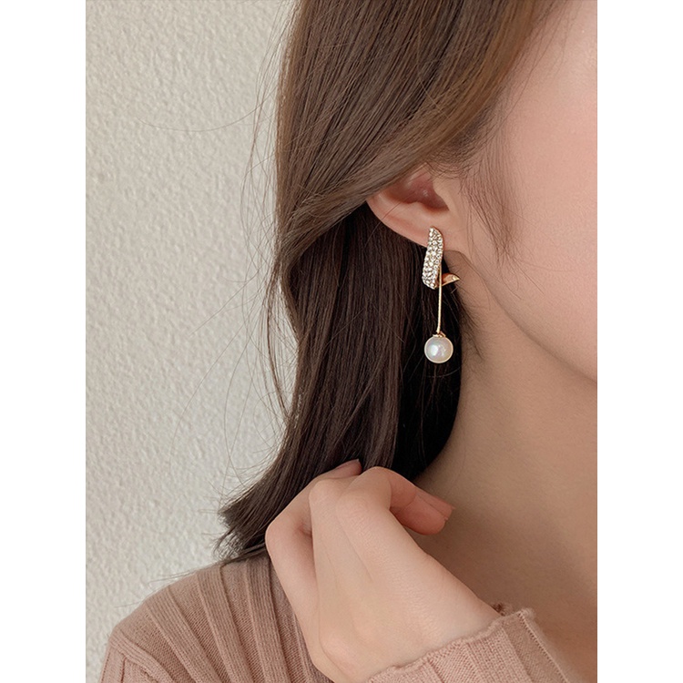 Anting Tusuk Lapis Emas 14K Dengan Mutiarabatu Zircon Berkilau Gaya Korea Untuk Wanita