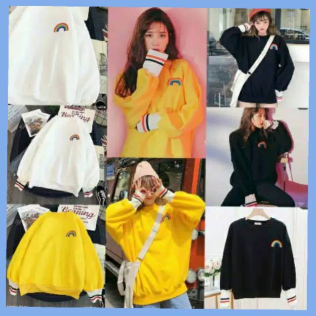 SWEATER RAINBOW FASHION HOODIE WANITA SWEATER BAHAN FLECEE TEBAL LEMBUT BAJU KAOS JAKET MURAH