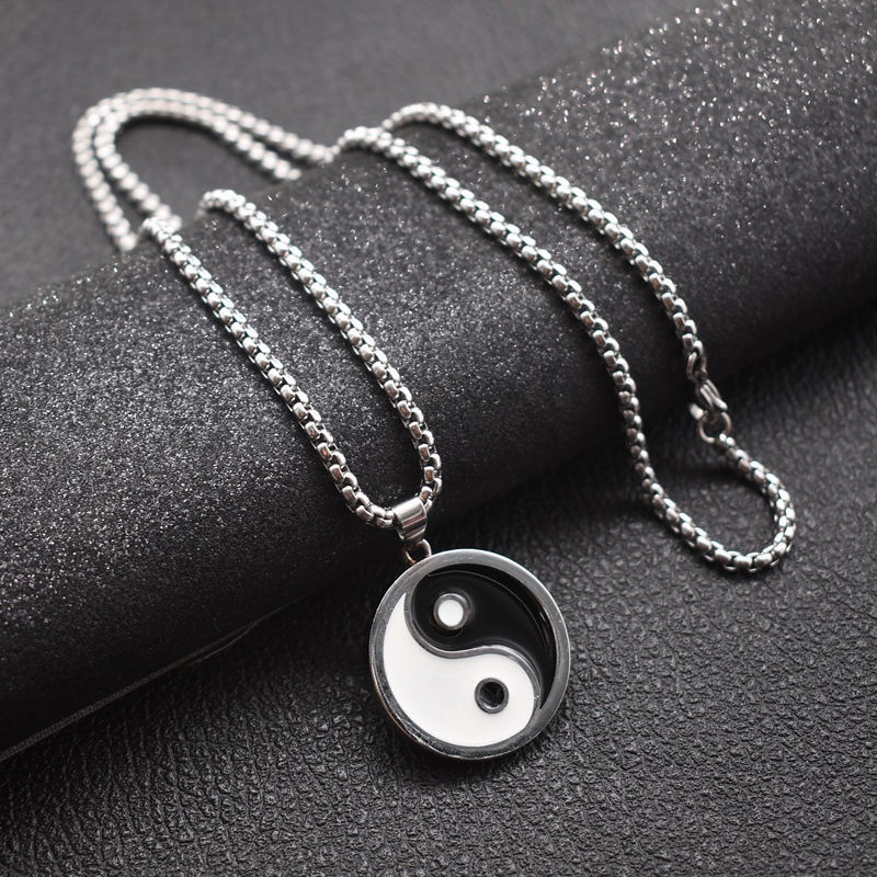 SEALOVE Liontin yin dan yang pria dan wanita yang dapat diputar tai chi titanium kalung perhiasan fashion beruntung