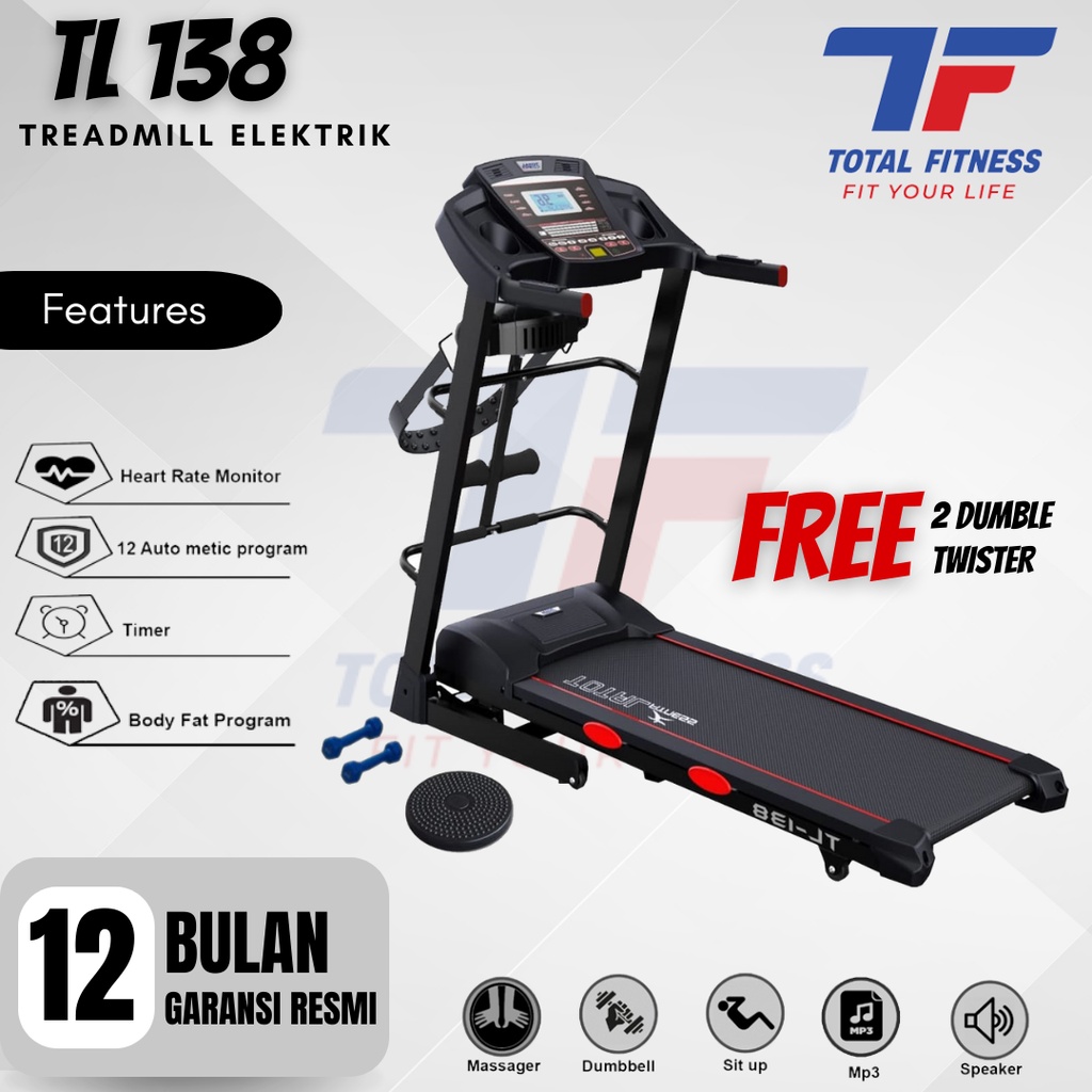 Total Fitness Treadmill Elektrik TL 138 Motor 2 Hp Free Dumble dan Twister Multifungsi