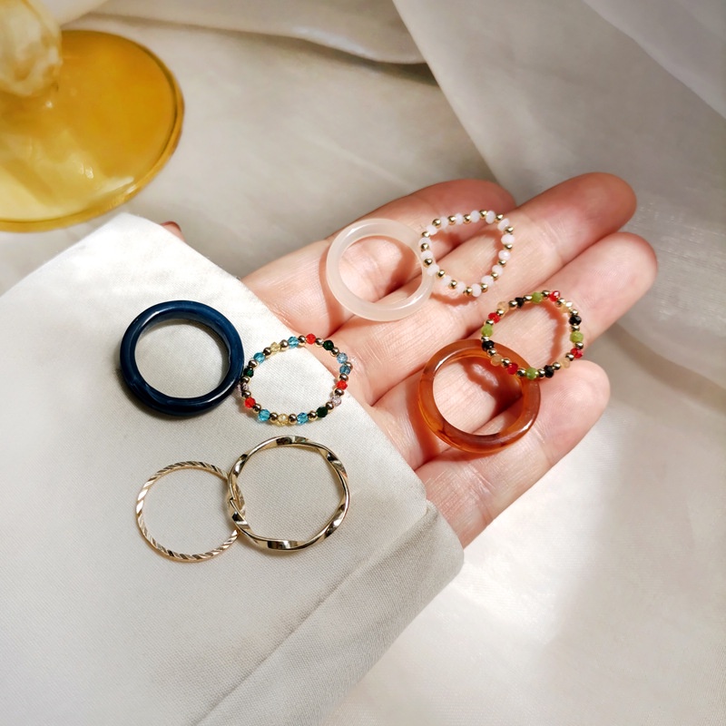 4pcs Cincin Jari Telunjuk Desain Manik-Manik Gaya Retro Simple Untuk Wanita