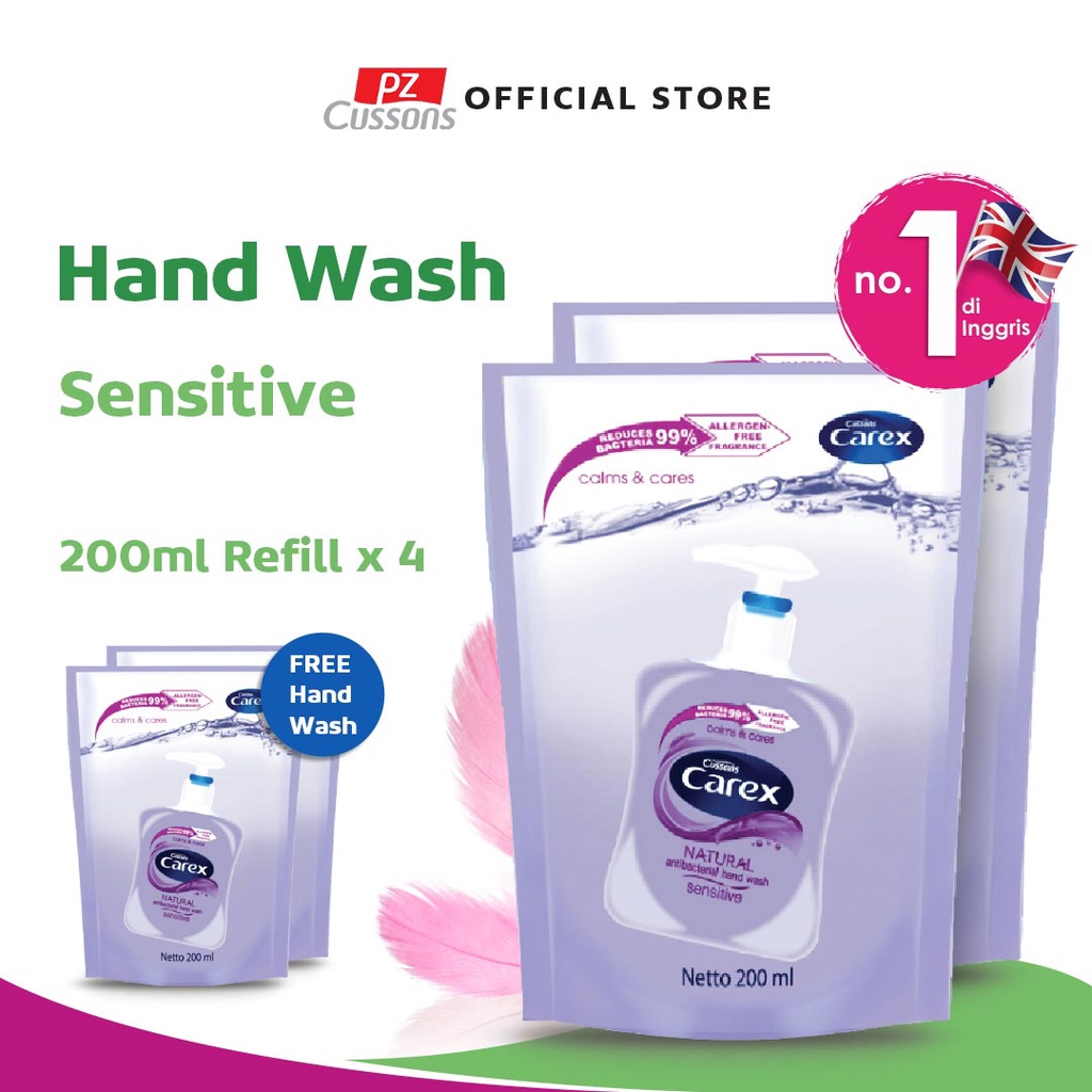 Jual Carex Hand Wash Sensitive Sabun Cuci Tangan Antibakteri 200ml X4