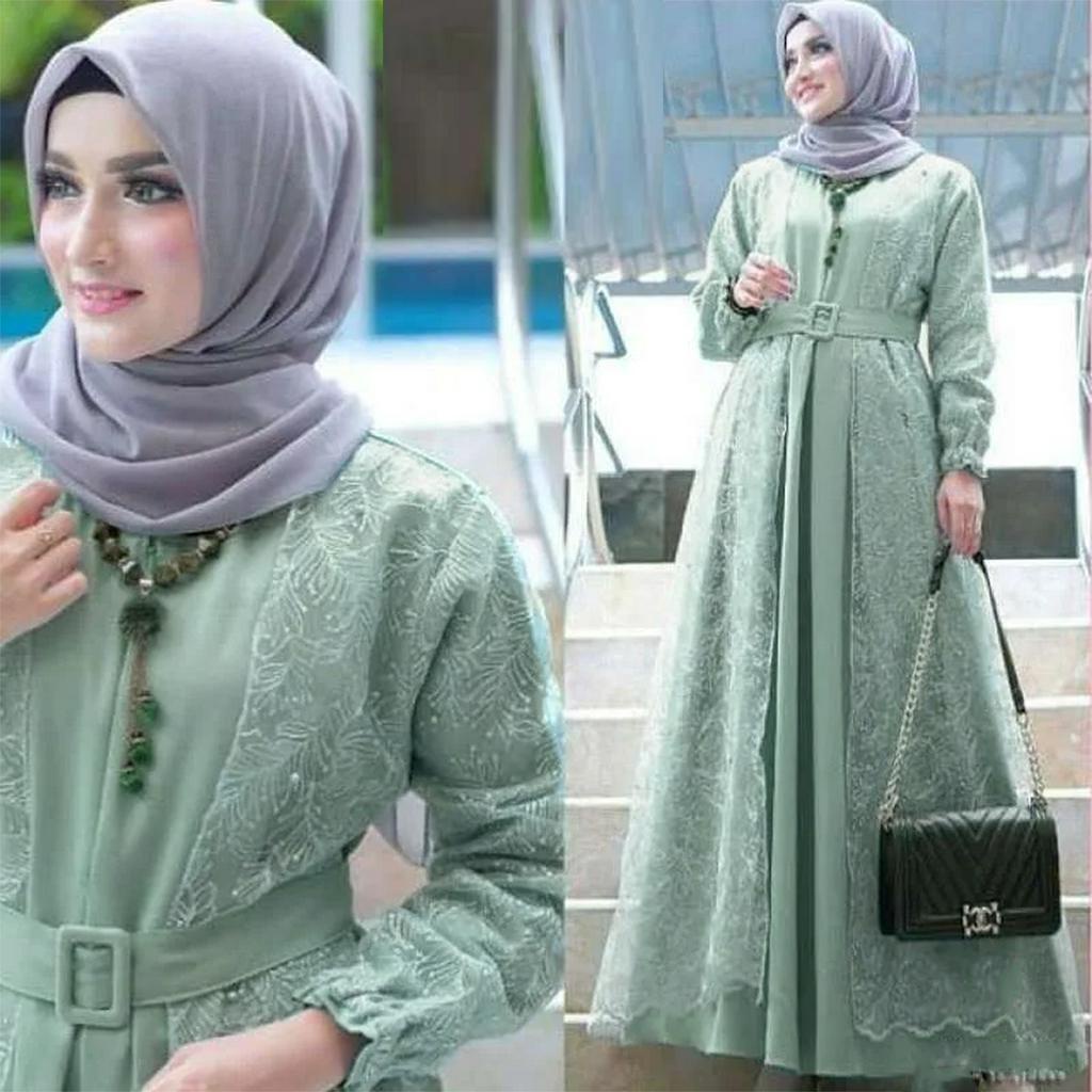 Parnika Dress Plus Outer Brukat Menyatu Free Belt Premium Baju Kondangan Wanita