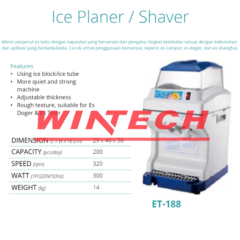 GEA ET-188 ET188 Ice Shaver Ice Planner / Mesin Penyerut Es Batu / Mesin Serut Es / Mesin Serut Es S